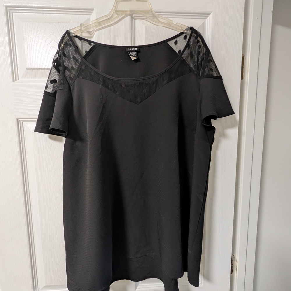 Torrid Black Sleeveless Top with Polka Dot Lace Detail - Plus Size 2X